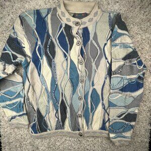 COOGI Autralia WOOL Sweater Colorful 3D 90s Authentic Small Cardigan Blue Beige
